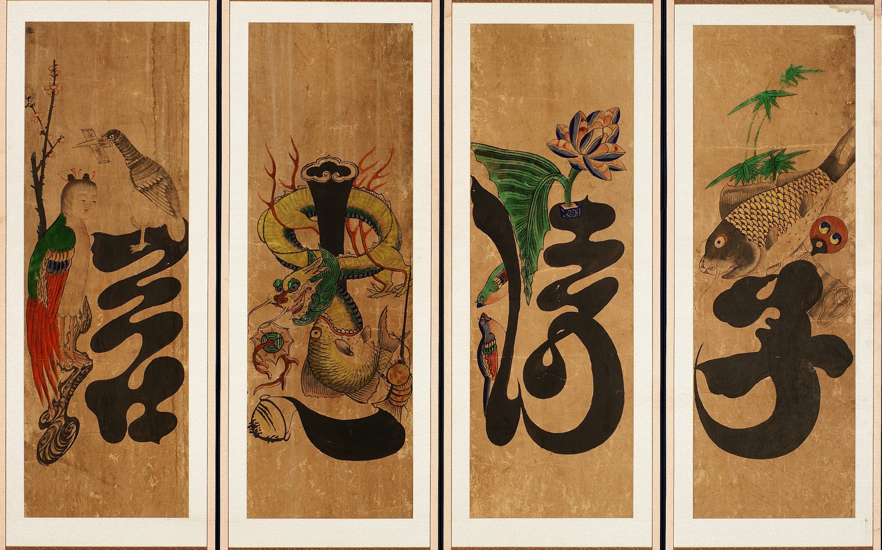 Munjado Folding Screen, Joseon Dynasty, color on paper, 97.8 × 32.3 cm, National Museum of Korea.